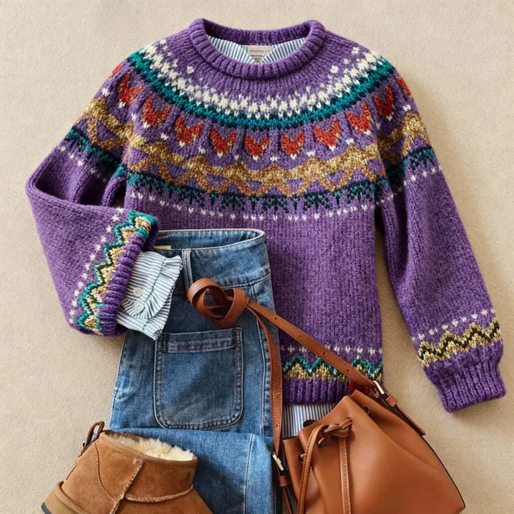 Purple Nordic Yoke Knit Sweater Eleanor