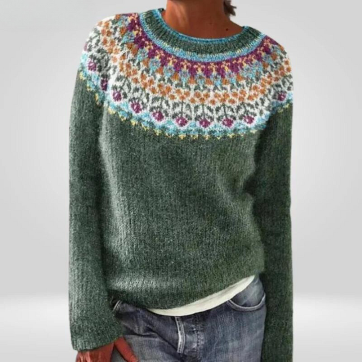 Evergreen Nordic Yoke Knit Sweater Grace