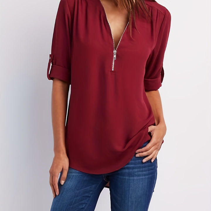 Ariana | Zip-Front V-Neck Blouse