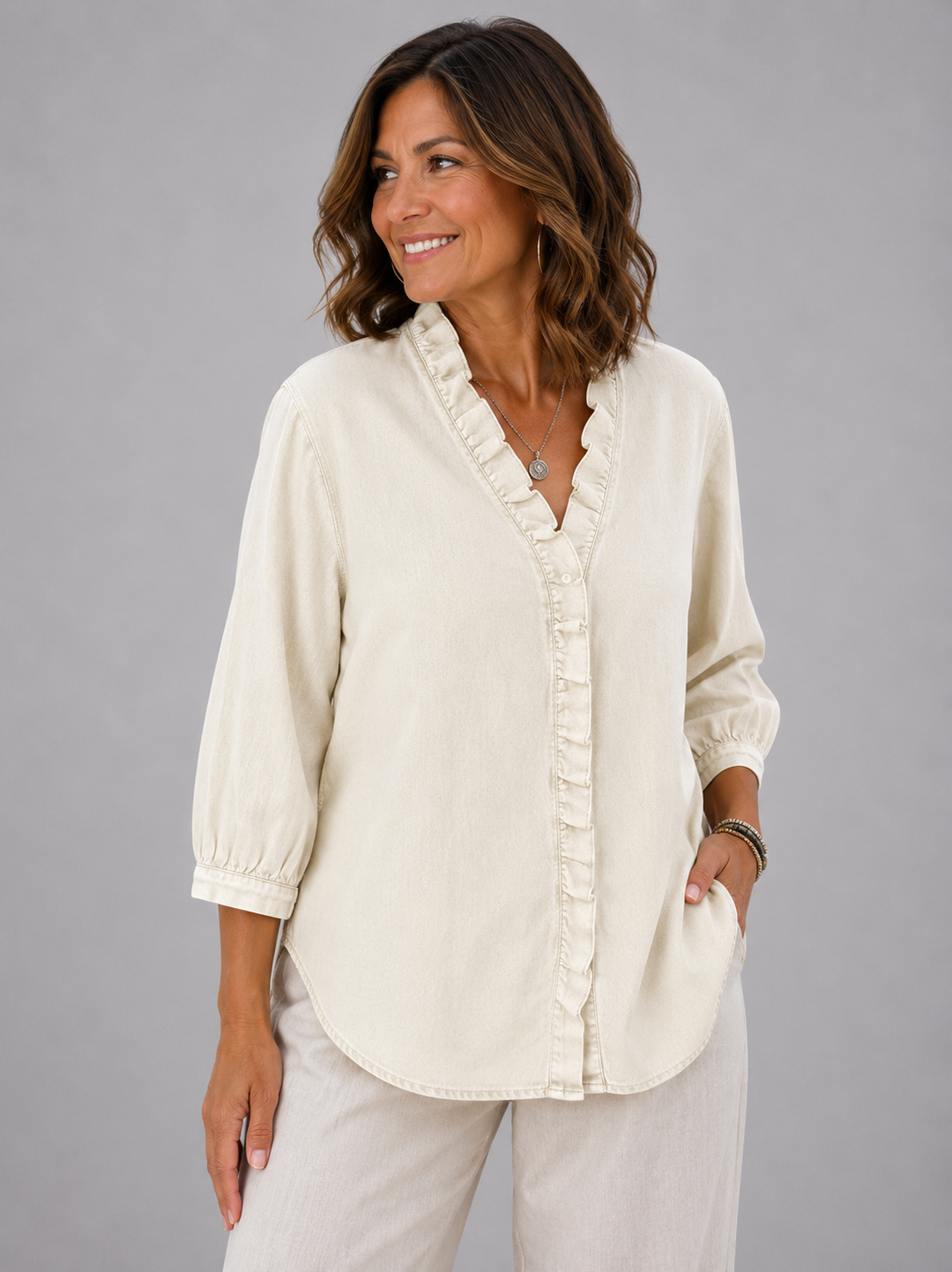 Savannah™ | Ruffle Denim Blouse