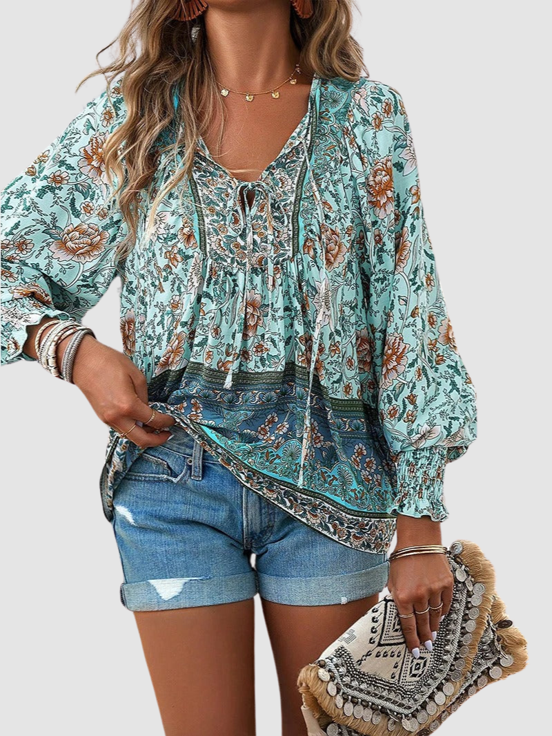 Audry | Floral Ruffle Cuff Blouse