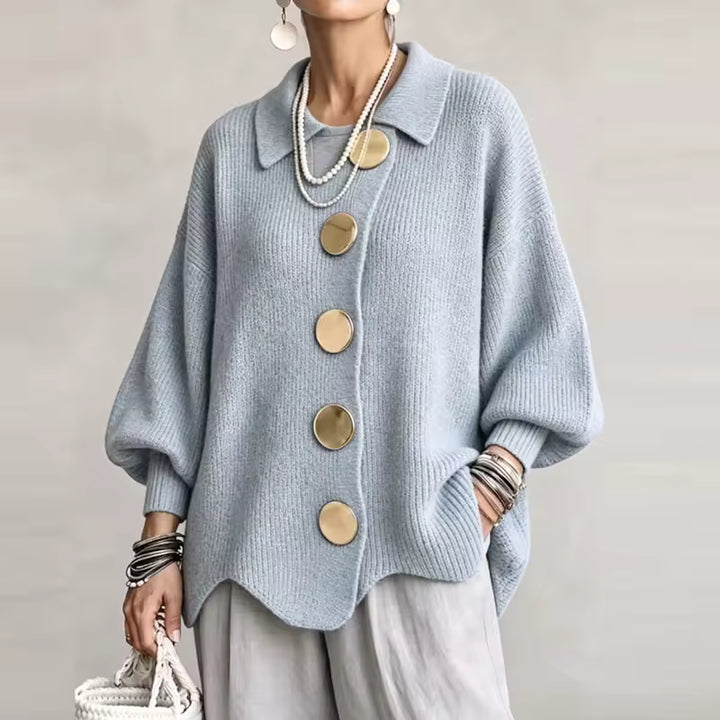 Isadora™ | Oversized Collared Cardigan With Large Metal Buttons
