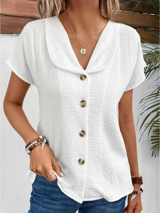 Casia | Button-Down Short Sleeve Blouse