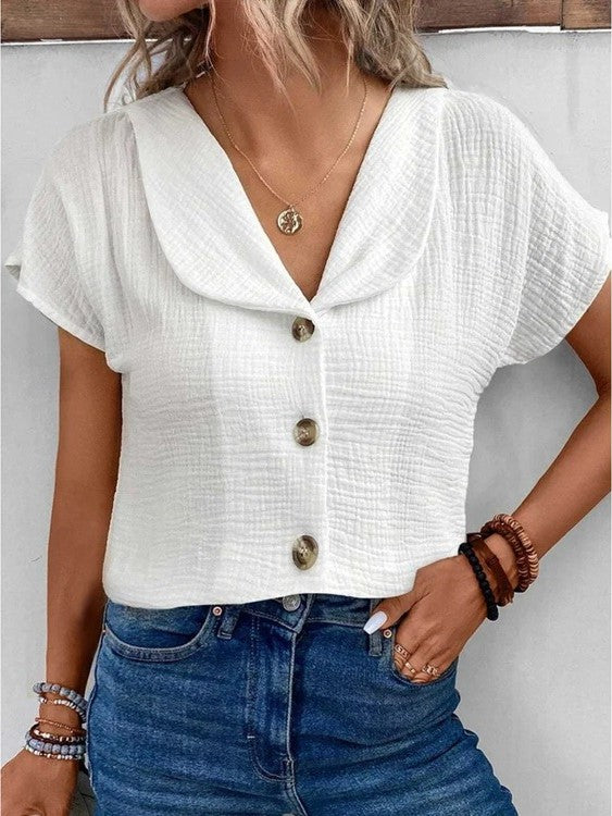 Casia | Button-Down Short Sleeve Blouse