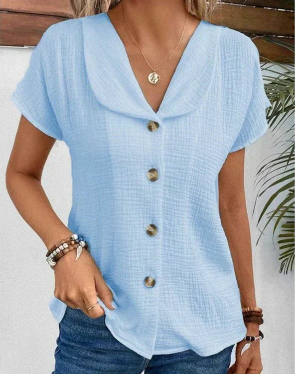 Casia | Button-Down Short Sleeve Blouse