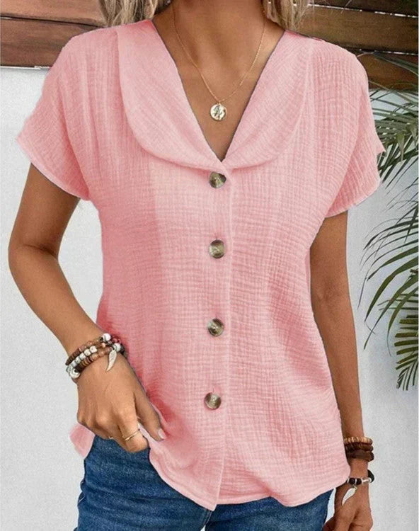 Casia | Button-Down Short Sleeve Blouse