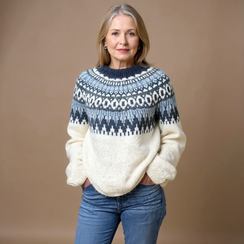 Navy Snowflake Yoke Knit Sweater Catherine