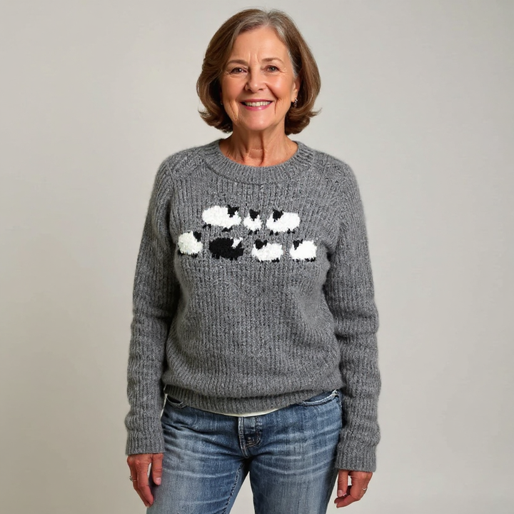 Gray Sheep Motif Knit Sweater Nancy