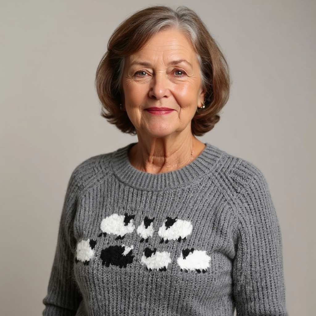 Gray Sheep Motif Knit Sweater Nancy