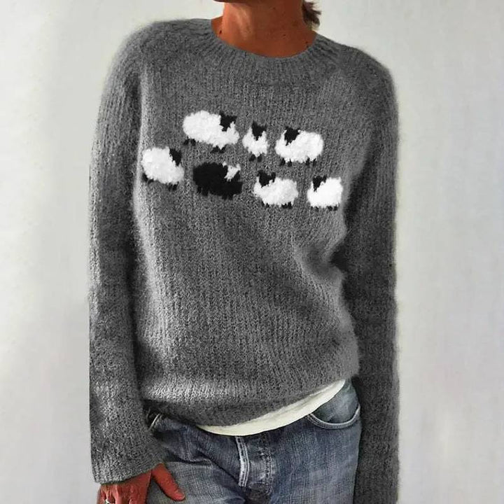 Gray Sheep Motif Knit Sweater Nancy