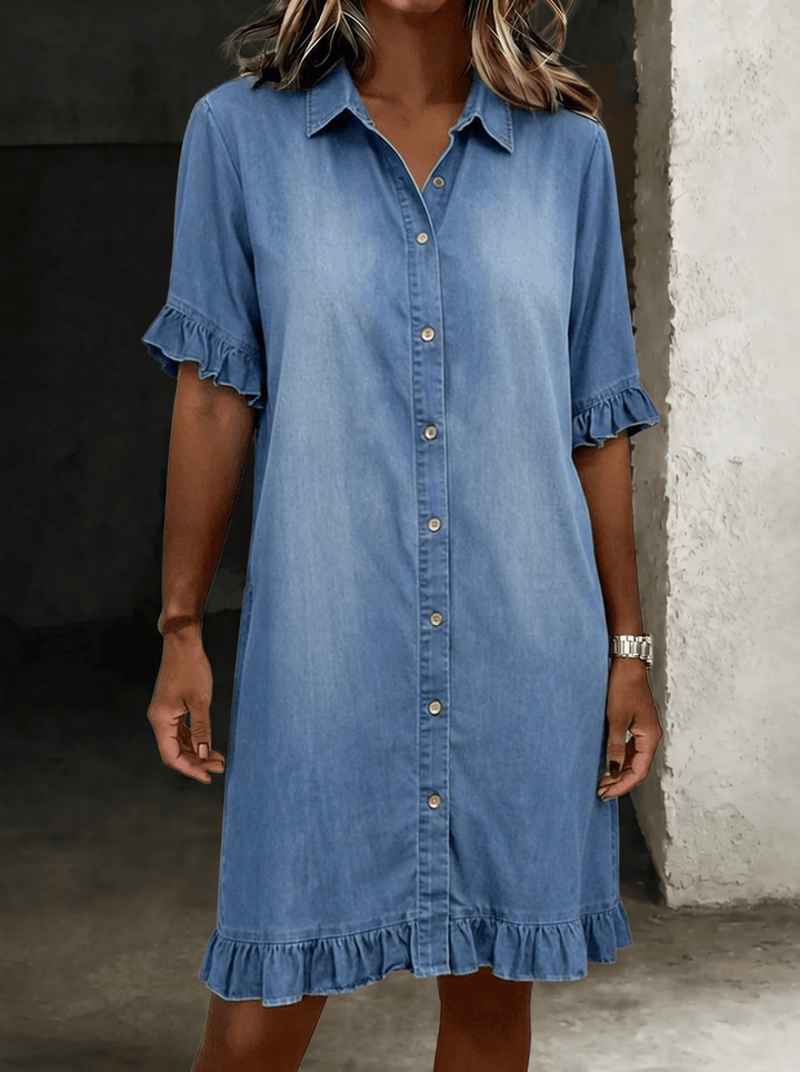Maria | Comfortable Denim Dress with Flattering Pleats